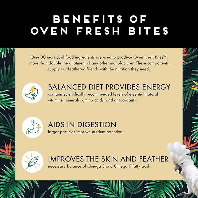 Oven Fresh Bites Freshly Baked Pet Bird Food, For Amazons, Cockatoos and Macaws, 42-Ounce Resealable Package