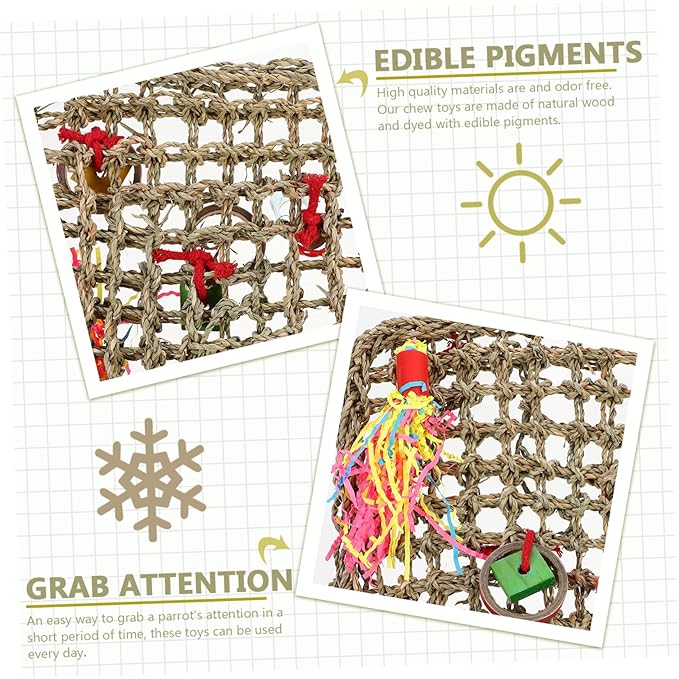 POPETPOP 1Pc Natural Parrot Hammock Climbing Net for Birds Durable Bird Swing for Cockatiels Parakeets and Parrots for Bird Lovers