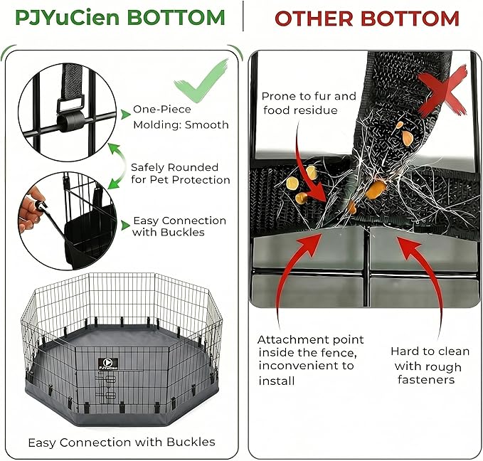 PJYuCien Octagonal Playpen Bottom Pad for 24" Side Metal Pet Pen, Waterproof 600D Oxford with Raised Edges & Snap Hooks, Washable for Puppy Small Animals, Grey