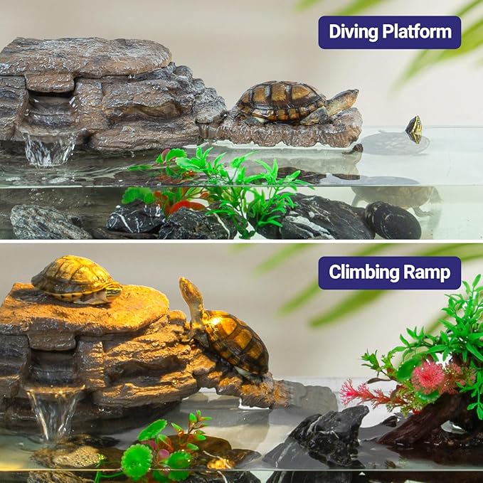 REPTIZOO Turtle Tank Filter, 120GPH Turtle Filter Basking Platform with Detachable Bridge for Climbing Ramps and Diving, Quiet Aquatic Reptile Filter Keeps Water Clean, Terrarium Decor