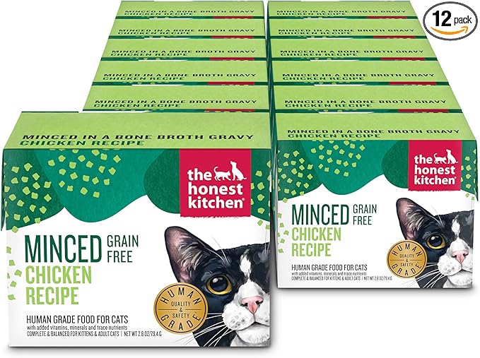 The Honest Kitchen Human Grade Grain Free Minced Chicken in Bone Broth Gravy Wet Cat Food, 2.8 oz x12
