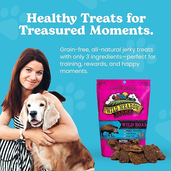 Classic Wild Boar Bites, Soft Jerky Treats for Dogs, Grain-Free & All-Natural, Ideal for Training, Portioning, and High-Value Rewards for All Breeds & Ages - 3.5 Ounce Pouch