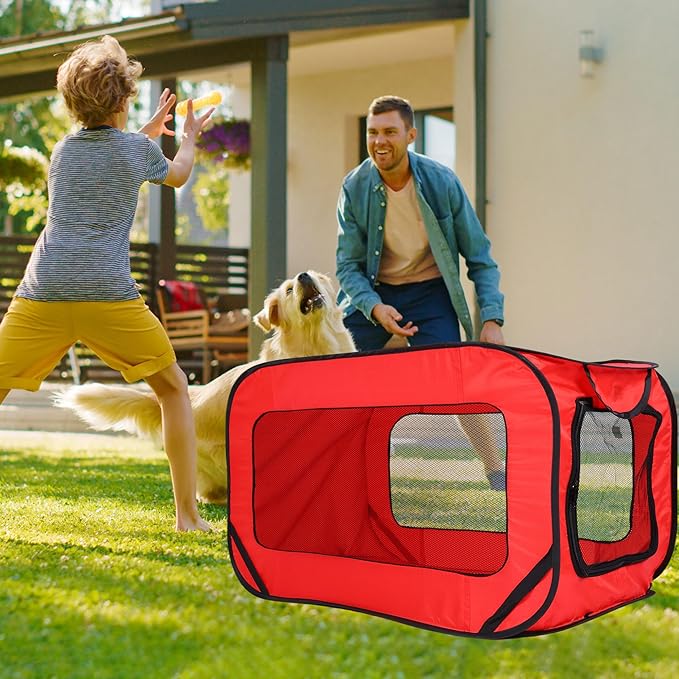 36 Inch Foldable Dog Kennel for Large Dogs, Portable Waterproof Pop-Up Pet Crate, Indoor Outdoor Travel Car Seat Kennel（Red）