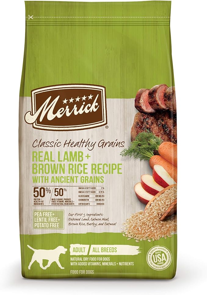 Merrick Healthy Grains Premium Adult Dry Dog Food, Wholesome And Natural Kibble With Lamb And Brown Rice - 12.0 lb. Bag