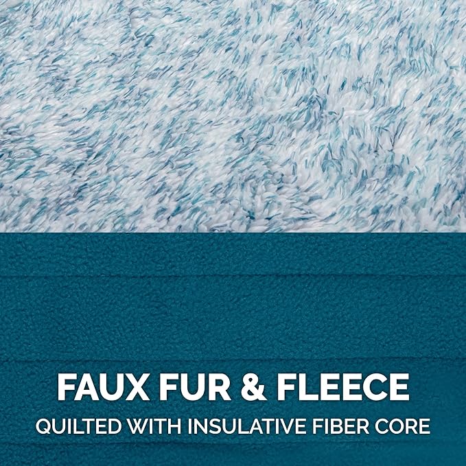 Furhaven Reversible Medium Dog Coat, Washable & Insulating w/ Leash Access - Two-Tone Faux Fur & Quilted Fleece Flex-Fit Jacket - Marine Blue, Medium
