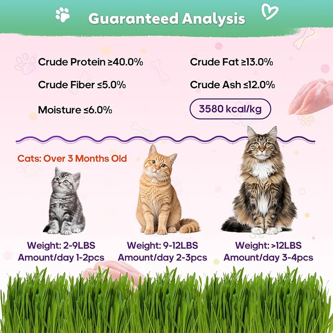 3.53oz Cat Grass Treats for Indoor Cats Freeze-Dried Cat Grass Teething Treats for Hairball Control, Gut Health & Dental Care Natural Chicken Kitten Crunchy Training Snacks