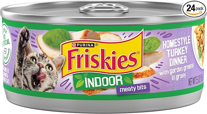Purina Friskies Indoor Cat Food Meaty Bits Homestyle Turkey Dinner With Garden Greens in Gravy - (Pack of 24) 5.5 oz. Cans
