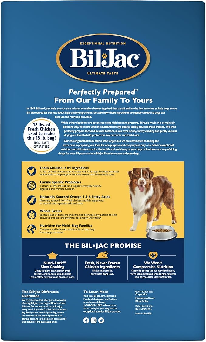 Bil-Jac Adult Select Dry Dog Food | Fresh Chicken Recipe | 15 lb Bag