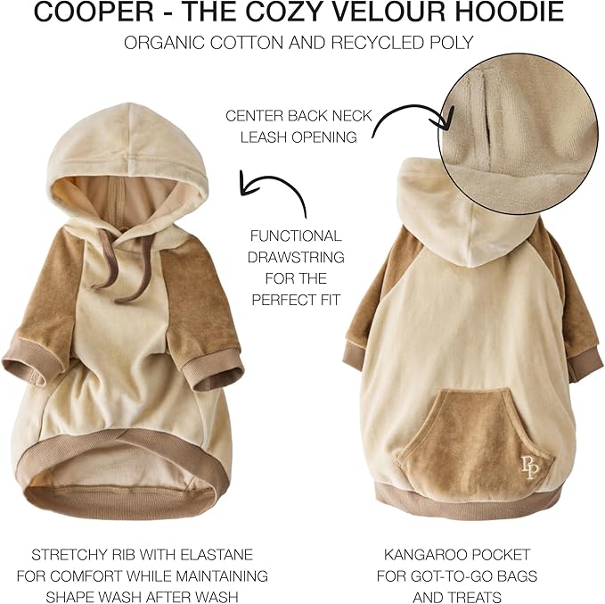 Pet Passion Cooper II Organic Cotton Velour Dog Hoodie Pet Coat for Small, Medium and Large Dogs, Coffee Color Block, XX-Large (70-110 lbs)