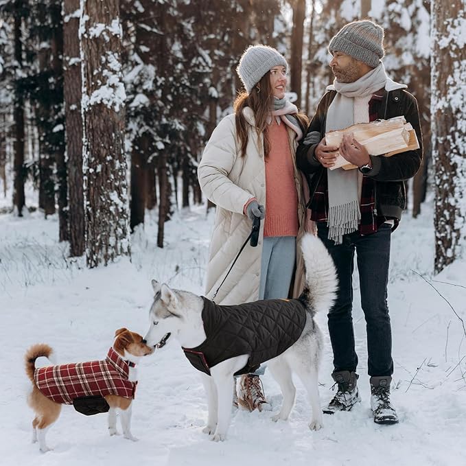 Kuoser Warm Dog Coat, Waterproof Dog Jacket for Extra Large Dogs, Adjustable Durable XL Doggie Winter Coat Reversible Cozy Puppy Cold Weather Apparel from Small to Large Breed, Red XL