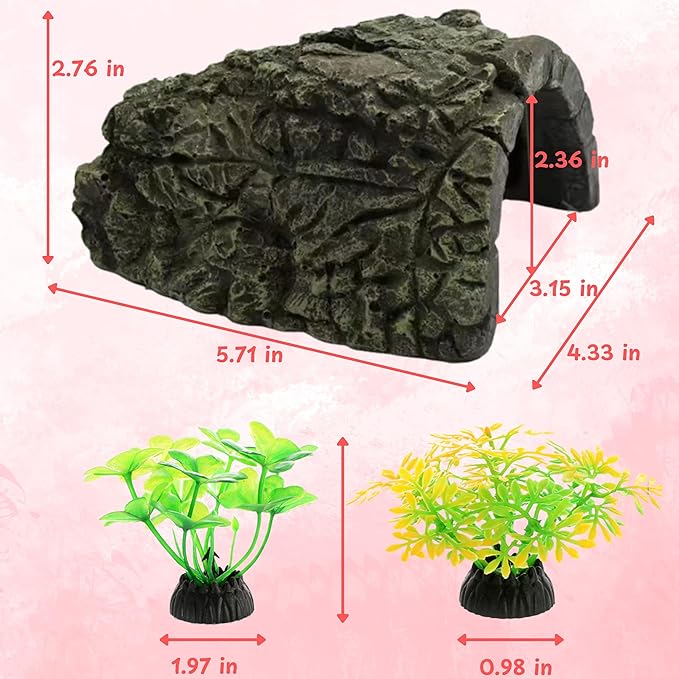 Axolotl Hides for Aquarium and Fake Water Plants Set, Axolotl Cave Aquarium Plastic Tree, Tortoise Turtle Hideout, Fish Tank Decor, Axolotls Tank Accessories, Turtle Tank Accessories (Plant Cave, L)