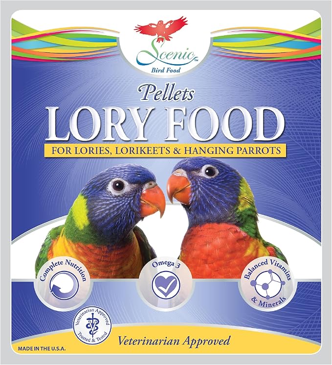 Scenic Lory Pellets Bird Food | Lories, Lorikeets, and Hanging Parrots | Formulated Diet | 2 LB