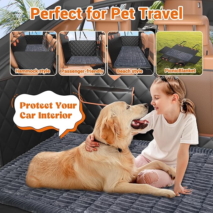 IJVAE Hard Bottom Car Seat Cover for Dog swith Removable Soft Blankets,Scratch-Proof and Anti-Slip Car Dog Hammock for Large Dogs Brown for Car, SUV