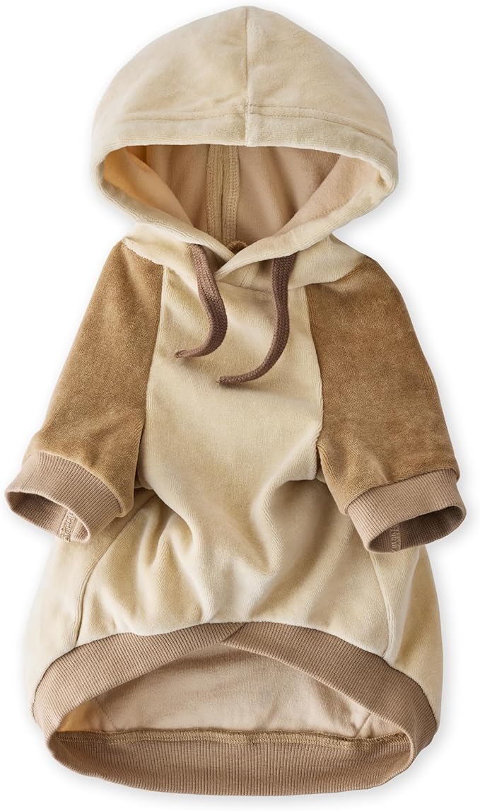 Pet Passion Cooper II Organic Cotton Velour Dog Hoodie Pet Coat for Small, Medium and Large Dogs, Coffee Color Block, XXX-Small (up to 5lbs)