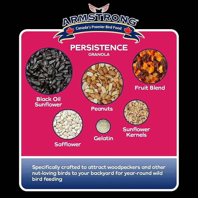 Armstrong Wild Bird Food Royal Jubilee Persistence Granola Stack, 7.05oz – High-Energy Treat with Black Oil Sunflower Seeds, Peanuts & Fruit - Ideal for Granola Stack Feeders