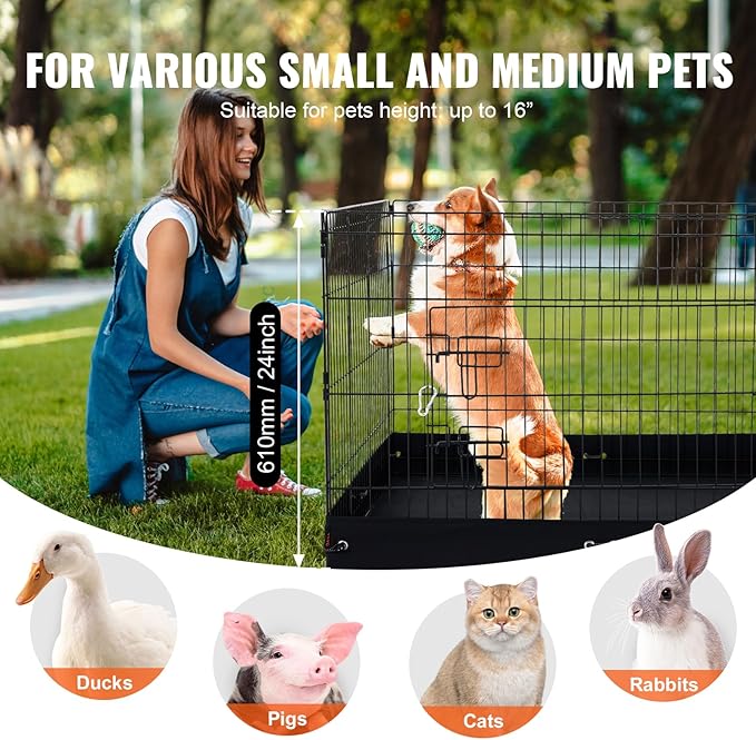 Happybuy Foldable Metal Dog Playpen, 4 Panels of 24 x 36 in, with Door and 600D Oxford Fabric Bottom Pad, Ideal for Dogs, Cats and Other Small Pets, Both Indoor and Outdoor Use