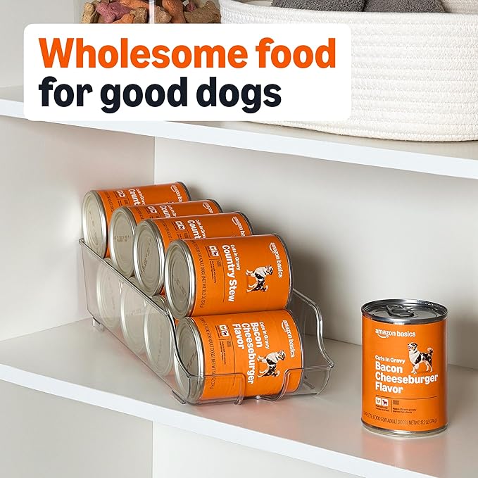 Amazon Basics Wet Dog Food Cuts in Gravy Variety Pack, Bacon Cheeseburger Flavor and Country Stew Flavor, Made with Real Beef and Chicken, 13.2 oz can (6 cans of Each Flavor, 12 cans in Total)