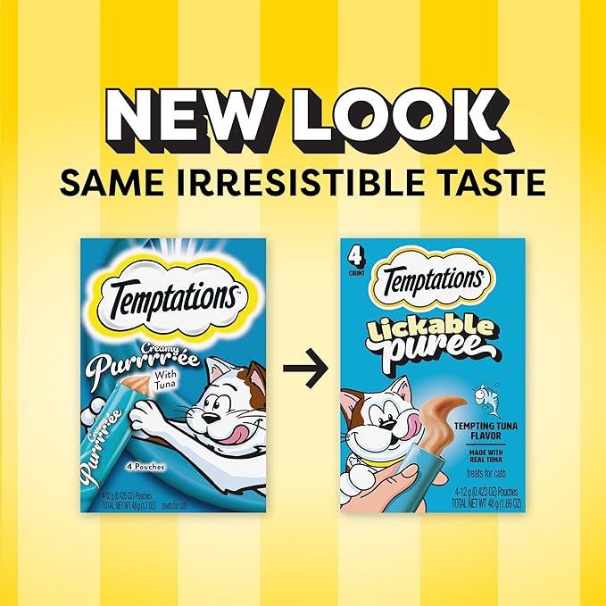 Temptations Creamy Puree Squeezable Lickable Cat Treats, Wet Cat Treats with Tuna, 0.42 oz. Tubes, 4 Count, Pack of 11 (44 Total)