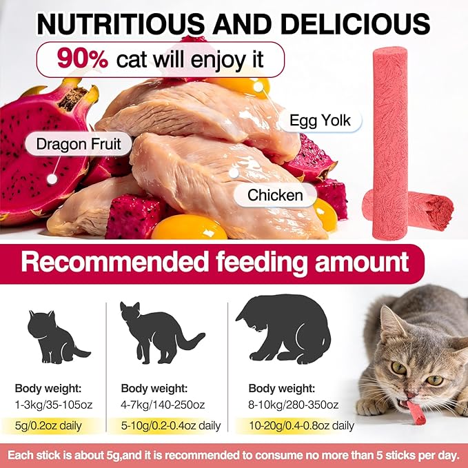 50g/1.76oz Freeze-Dried Chicken & Dragon Fruit Sticks for Cats,High-Protein, All-Natural Treats,Irresistible Flavor & Crunchy Texture,Perfect for Training & Rewards