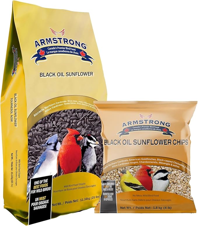 Armstrong Wild Bird Food Combo Pack Black Oil Sunflower Bird Seed, 25 Pounds and Black Oil Sunflower Chips, 4 Pounds Ideal for Outside Feeders