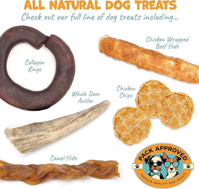 Pack Approved Beef Cheek Rolls for Dogs - Natural & Odor-Free Dog Treats - 5 to 6 Inch Medium Beef Hide Dog Chews - 4 Pack