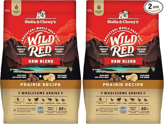 Stella & Chewy's Wild Red Dry Dog Food Raw Blend High Protein Wholesome Grains Prairie Recipe, 3.5 lb. Bag (Pack of 2)