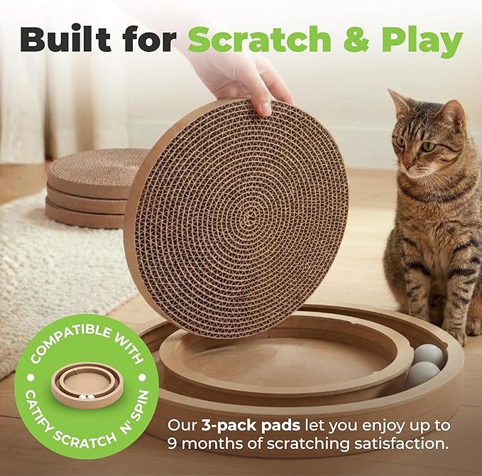 Best Pet Supplies Catify Cat Scratcher, Fun Interactive Scratchers, Posts, Poles, Claw Safe, Furniture Saver Indoor Play Support Natural Cat Behaviors Heavy Duty - 3 Pack Round, 10 x 10