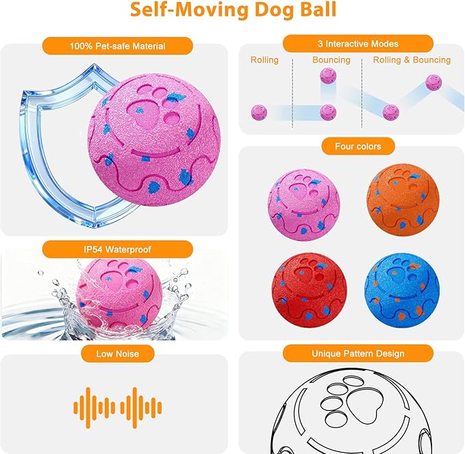 Dog Balls: Interactive Dog Ball, Self-Moving Dog Toy with Auto-Rolling & Bouncing, E-TPU Material, IP54 Waterproof, Motion-Activated (Pink, Large)