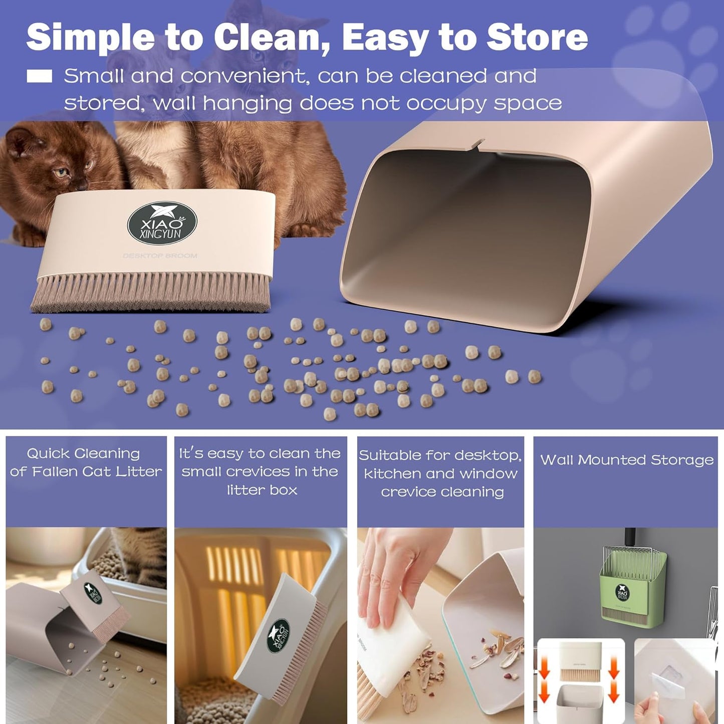 metal Cat Litter Scooper Kit - Durable large steel litter scoop with Dual Grid, Includes Broom & Dustpan for Quick, Easy Cleaning