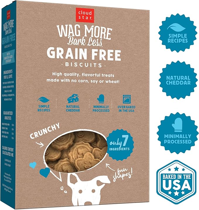 Cloud Star Wag More Bark Less - Dog Treats - Crunchy Biscuits - Grain Free Cheddar Cheese - 14 oz Box