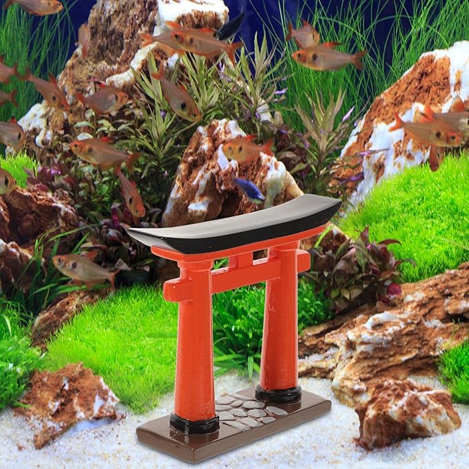 Toddmomy Miniature Torii Gate Aquarium Decor 2-Pack Japanese Style Fish Tank Ornaments 3.54X1.57X3.14 Inch Zen Garden Micro Landscape Decoration for Aquatic Pets
