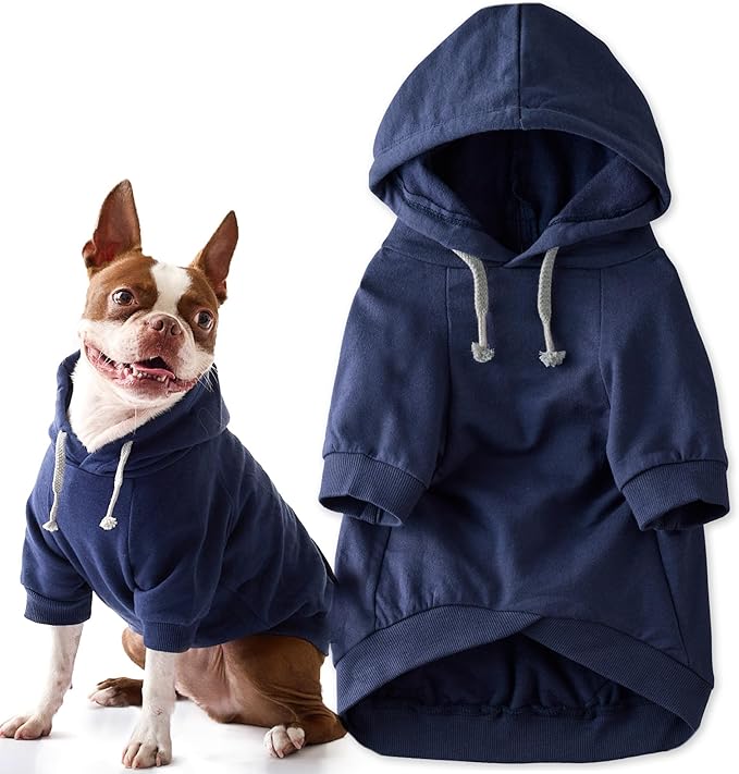 Pet Passion Rocky II - The Extra Comfy Hoodie, Organic Cotton and Recycled Poly Dog Hoodie Pet Coat Sweater for Small, Medium, Large Dogs, Navy, Small