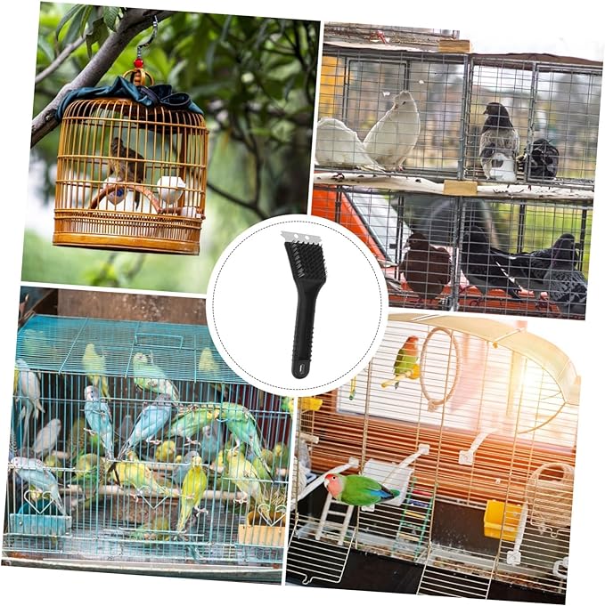 Handle Stainless Steel Bird Cage Cleaner Brush for Droppings Removal Multi-Function Tool for Parrot Cages and