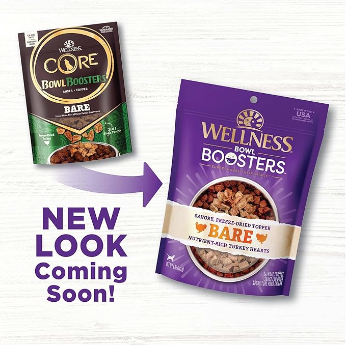 Wellness Bowl Boosters Bare,Dog Food Topper for Small,Medium,& Large Breeds,Grain Free,Natural,Freeze Dried,Turkey,4 Ounce Bag,(Pack of 2)