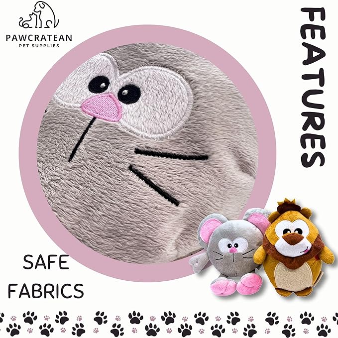 7" Squeaky Plush Toy For Puppies Small Dogs Self Etertainment Washable Soft High Quality Made [PET ONLY] (Mouse & Lion)