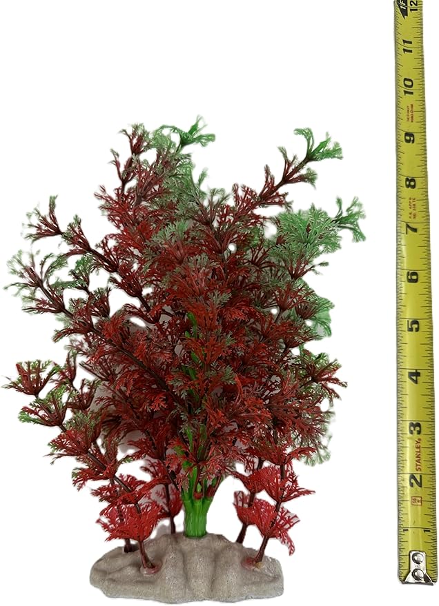 Decorative Red and Green Plastic Aquatic Plant for Fish Tank