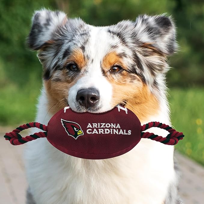 Pets First NFL Arizona Cardinals Football Dog Toy, Tough Quality Nylon Materials, Strong Pull Ropes, Inner Squeaker, NFL Team Color