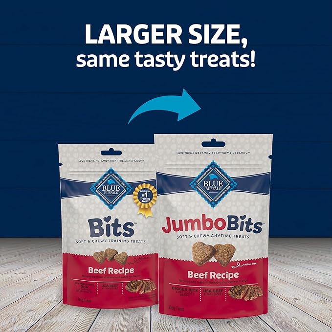 Blue Buffalo Jumbo Bits, Soft & Chewy Anytime Treats, Beef Recipe, Natural Dog Treats Mineral Enhanced for Flavor, 11 oz. Bag