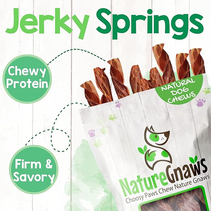 Nature Gnaws Beef Gullet Springs for Dogs 7-8" (6 Count) - Natural Beef Jerky Stick Dog Chew Treats - Rawhide Free