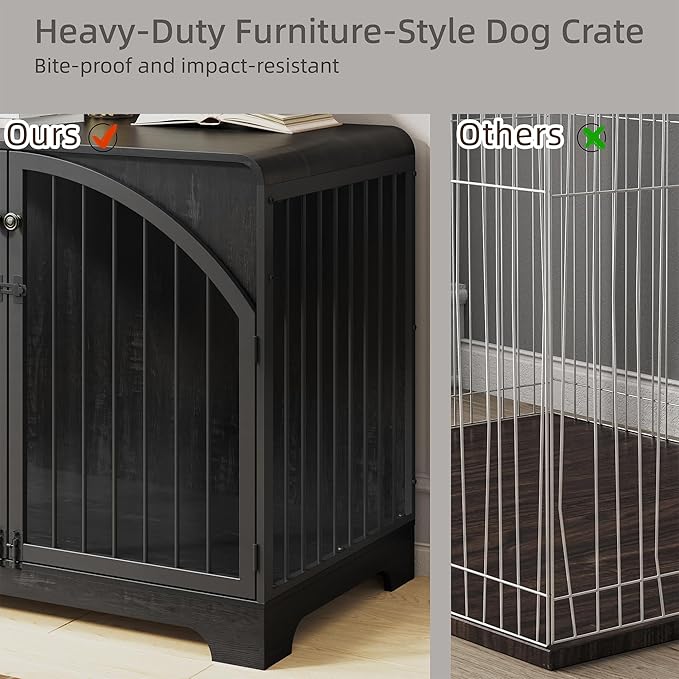 31.5" Farmhouse Dog Crate Furniture for Small Dogs, Decorative Pet House End Table, Wooden Dog Kennel Furniture Indoor, Black