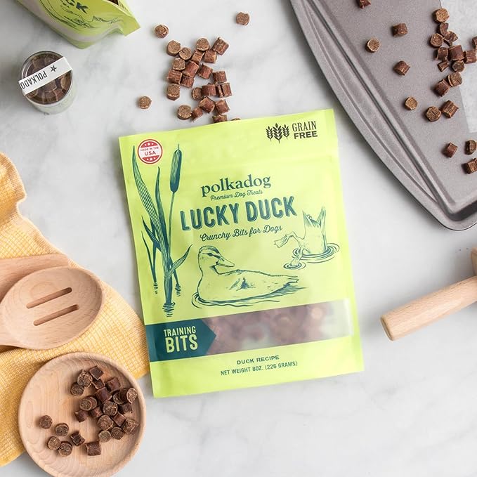 Polkadog Lucky Duck Crunchy Training Bits - All Natural, Limited Ingredient Grain Free Premium Training Treats for Dogs. Great for Allergies, Handcrafted in USA - 7oz (1pk)
