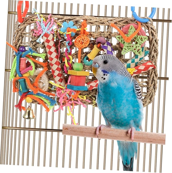 Seagrass Hanging Bird Parakeet Foraging Hammock Chewable Wall-Mounted Plaything for Cockatiel Budgerigar Large Birds Cage Accessory