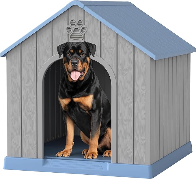 Bifanuo Large Dog House for Outdoor & Indoor, Waterproof Puppy Shelter with Air Vents & Elevated Floor, Easy Assemble Sturdy Dog Kennel for Large Dogs (Blue, 36.2''L×38''W×38''H)
