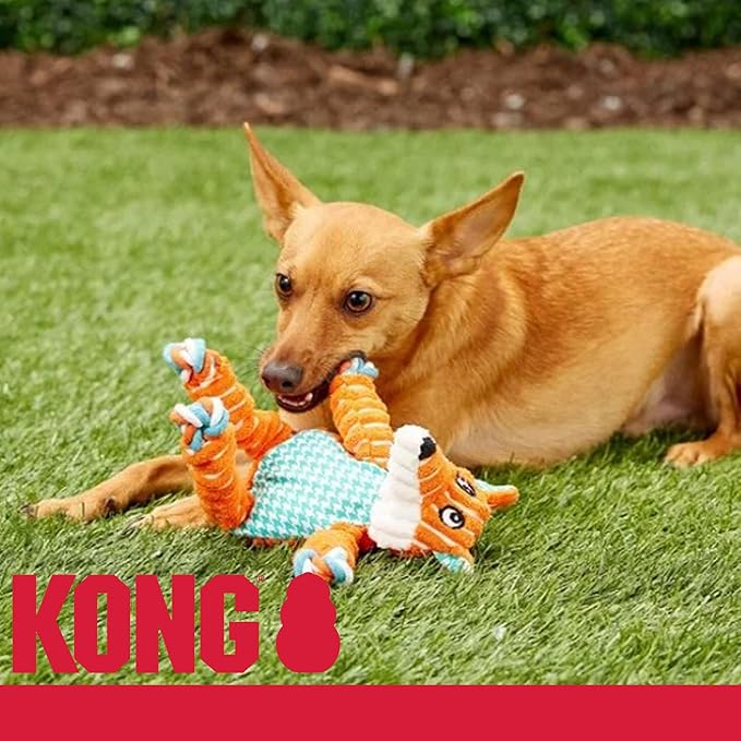 KONG Floppy Knots Combo Dog Toy - Fox and Bunny Bundle - Interal Knotted Rope with Squeakers and Less Stuffing - Medium/Large