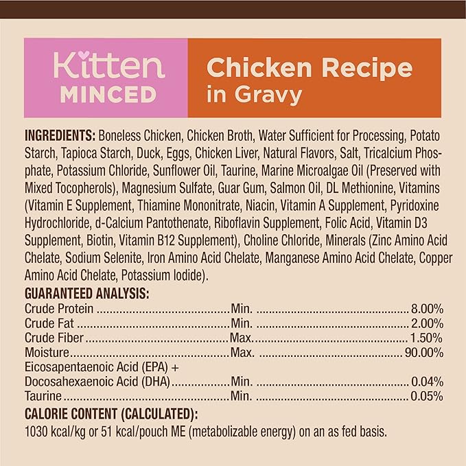 Wellness CORE Tiny Tasters Minced Kitten Wet Cat Food,Natural,Protein-Rich,Grain Free,1.75-Ounce Pouch,(Chicken),(Pack of 24)