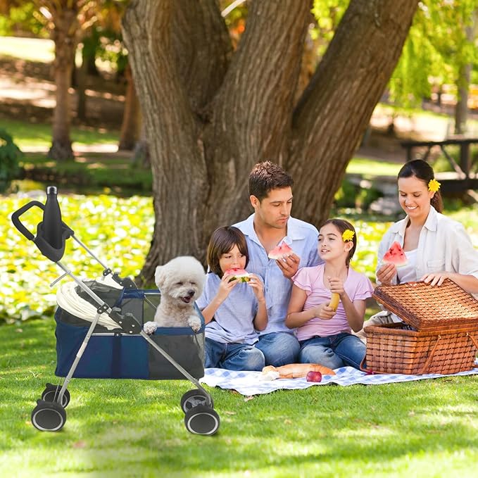 Critter Sitters 4-Wheel Dog Stroller for Small Dogs, Cats, or Rabbits with Scratch Resistant Breathable Mesh Windows, Cup Holders, Lockable Wheels, and Removable Pad, Modern Pet Stroller