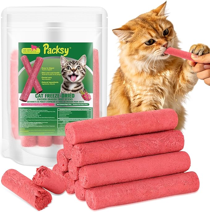 50g/1.76oz Freeze-Dried Chicken & Dragon Fruit Sticks for Cats,High-Protein, All-Natural Treats,Irresistible Flavor & Crunchy Texture,Perfect for Training & Rewards