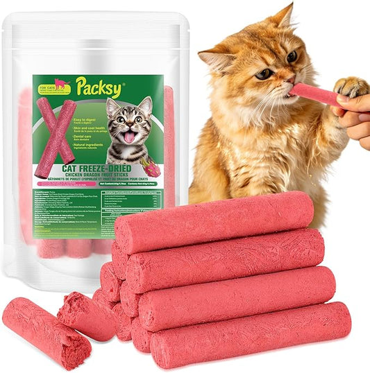 50g/1.76oz Freeze-Dried Chicken & Dragon Fruit Sticks for Cats,High-Protein, All-Natural Treats,Irresistible Flavor & Crunchy Texture,Perfect for Training & Rewards