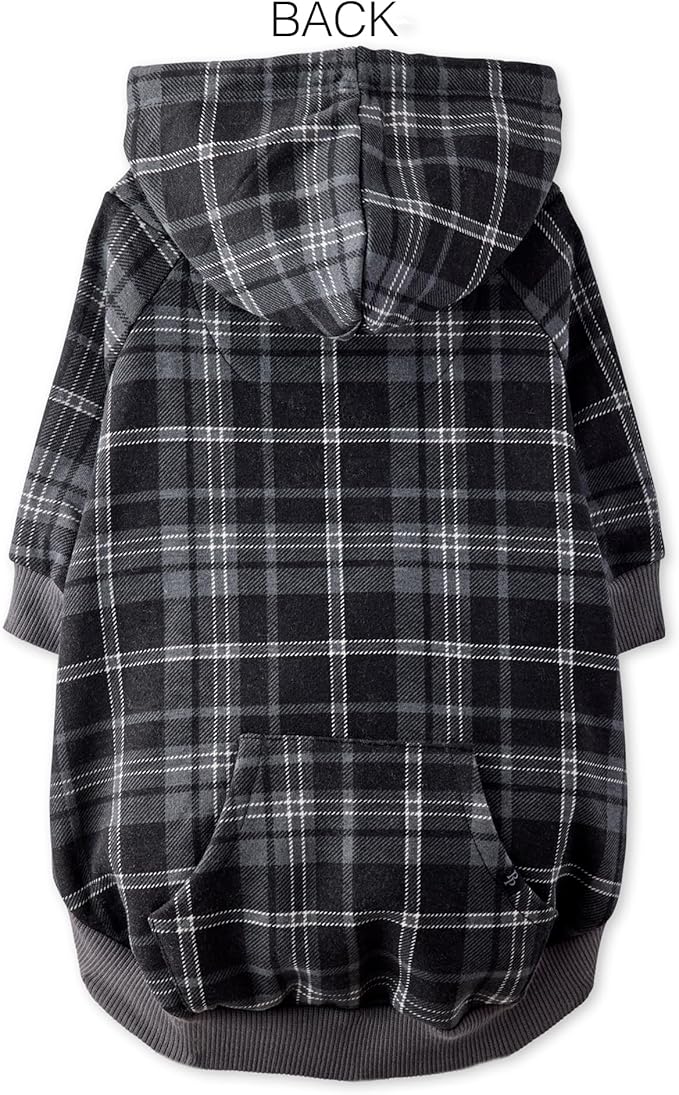 Pet Passion Rocky II - The Extra Comfy Hoodie, Organic Cotton and Recycled Poly Dog Hoodie Pet Coat Sweater for Small, Medium, Large Dogs, Black Sand Plaid, XX-Large