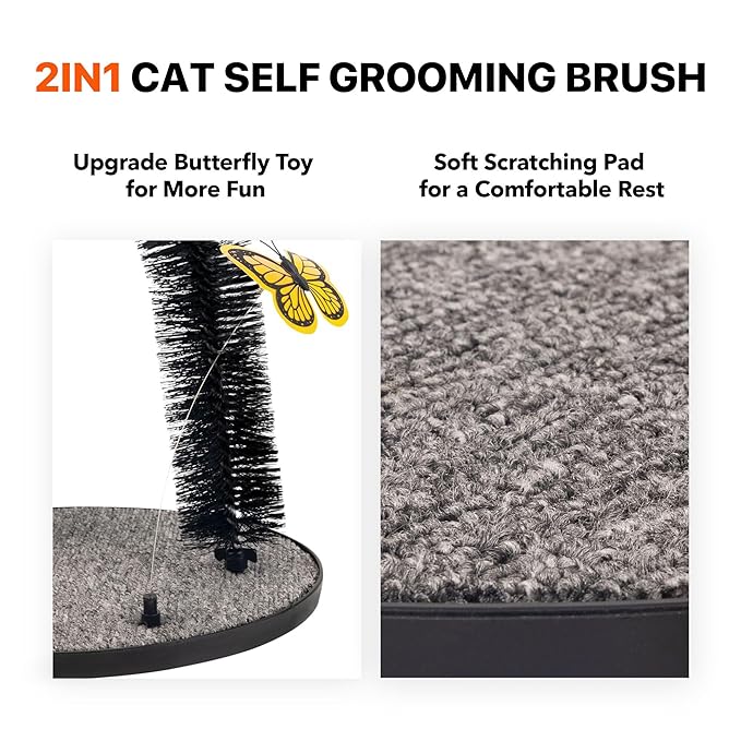 Pet Prime 2-in-1 Cat Arch Self Groomer for Indoor Cats, Back Scratcher Grooming Massage Brush with Sturdy Cat Scratching Pad Durable Brusher Butterfly Toy